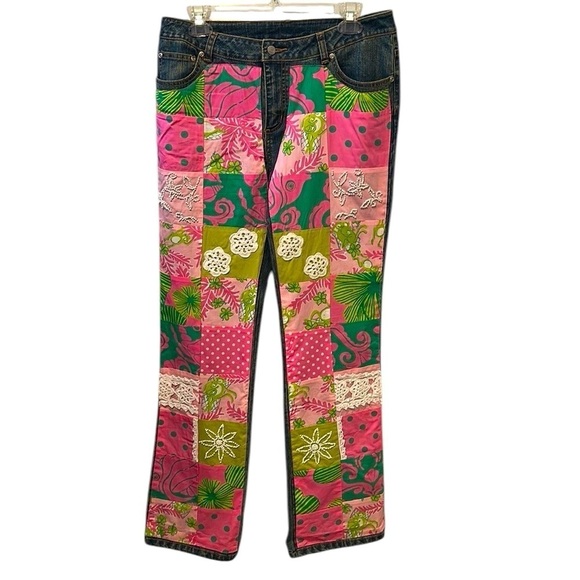 Lilly Pulitzer Denim - Lilly Pulitzer Patch Work Beaded Floral Denim Jeans Like New Rare Women’s Size 6